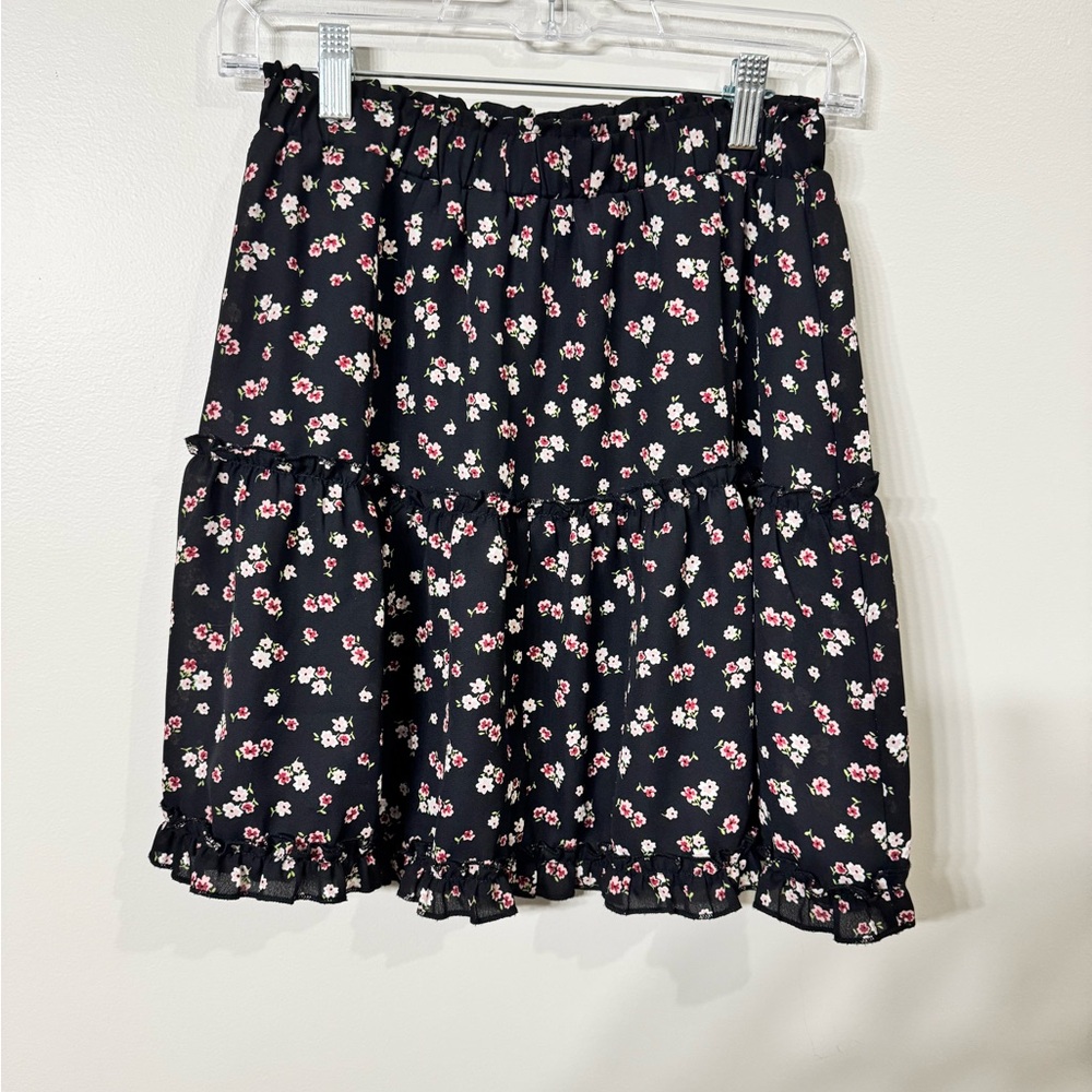 Miami Black and Pink Floral A-Line Skirt